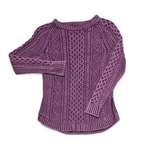 L.L. Bean Signature Dusty Pink Cotton Cable Knit Chunky Fisherman Sweater XS